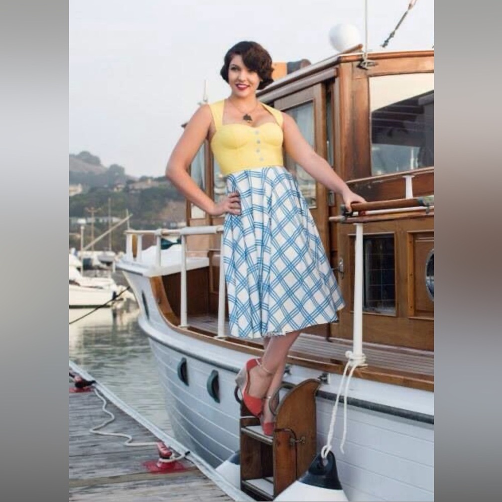 Modcloth Yellow and Blue Plaid Dress - Picture 3 of 11